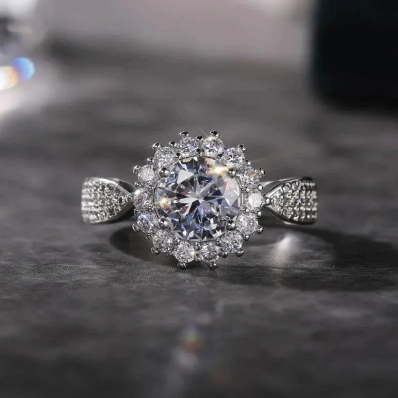 😍925 SILVER MOISSANITE SUN FLOWER WEDDING/ENGAGEMENT RING WOMEN, K754 - Picture 4 of 8